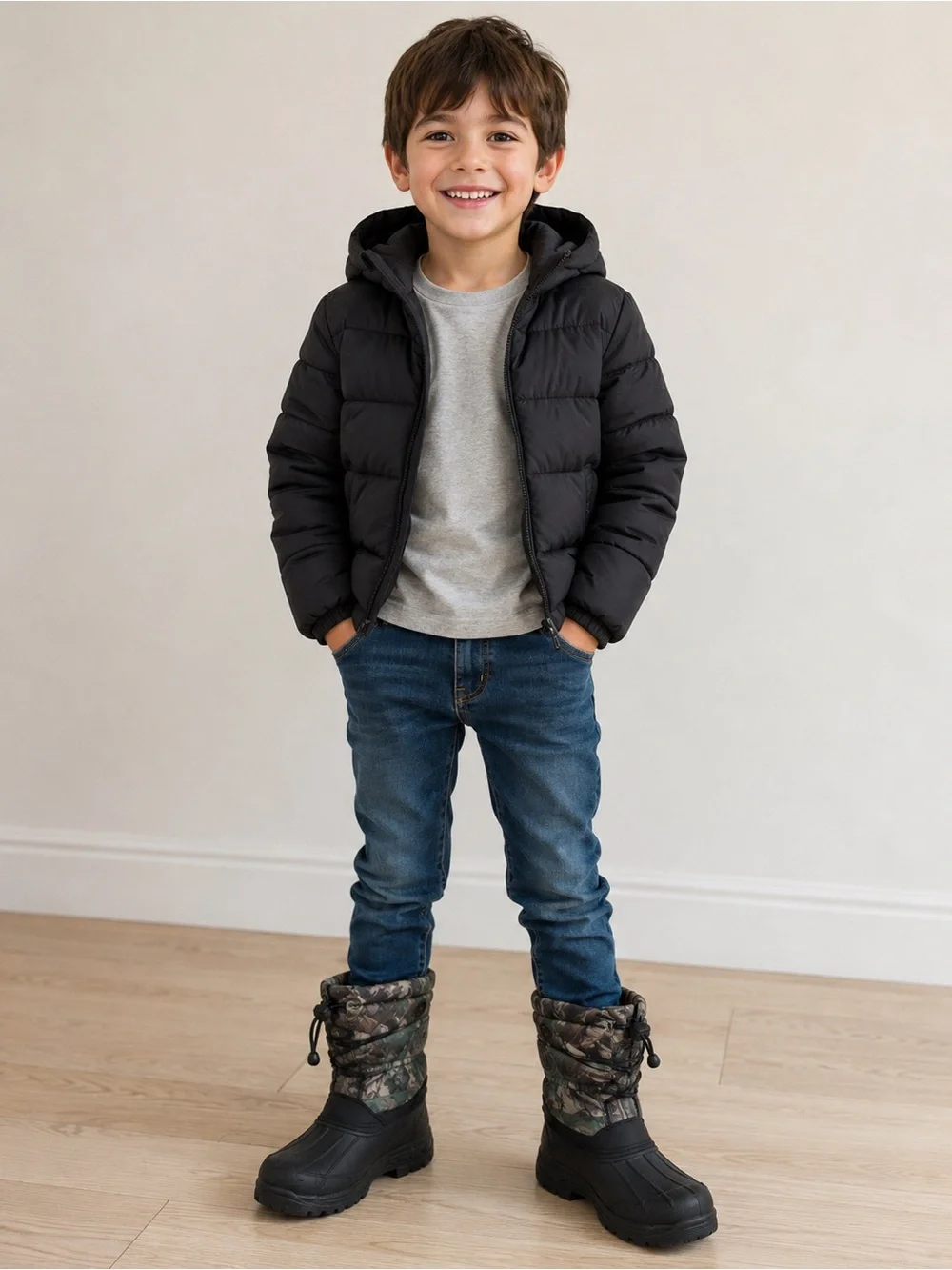 New Kids Camo Winter Snow Boots Waterproof Insulated Pull on Outdoor Boots Boys